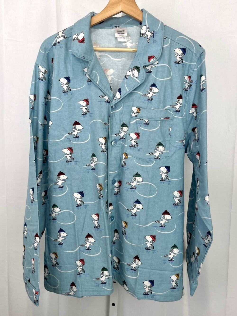 HANNA ANDERSSON Snoopy Peanuts Winter Flannel Pajama Top Button Up Blue Size M